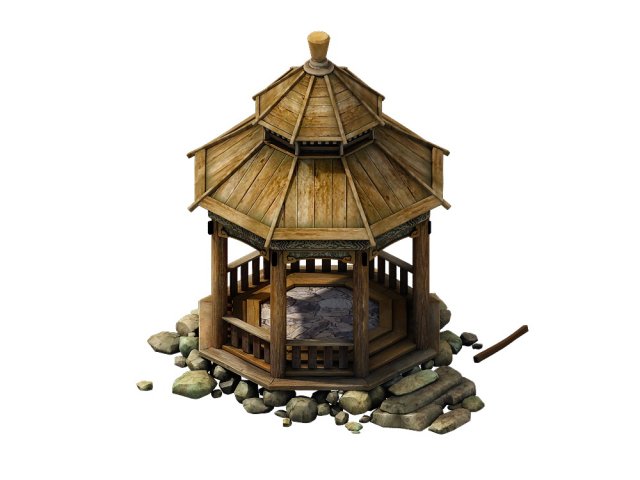 Game Model – prairie scene – wooden gazebo 01 3D Model