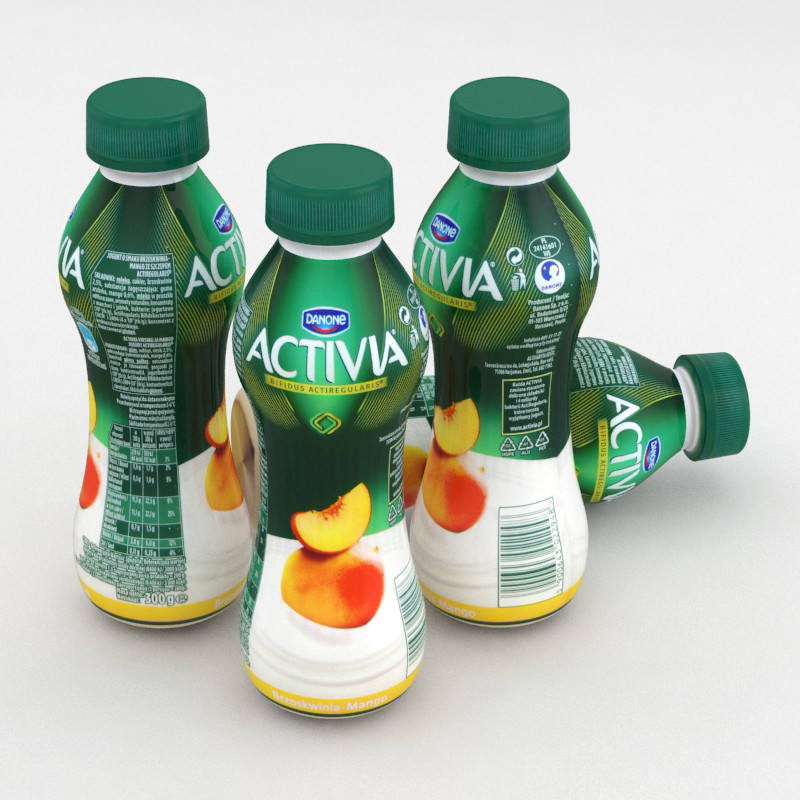 3D Dairy Bottle Danone Activia Peach Mango 300g 3D Model