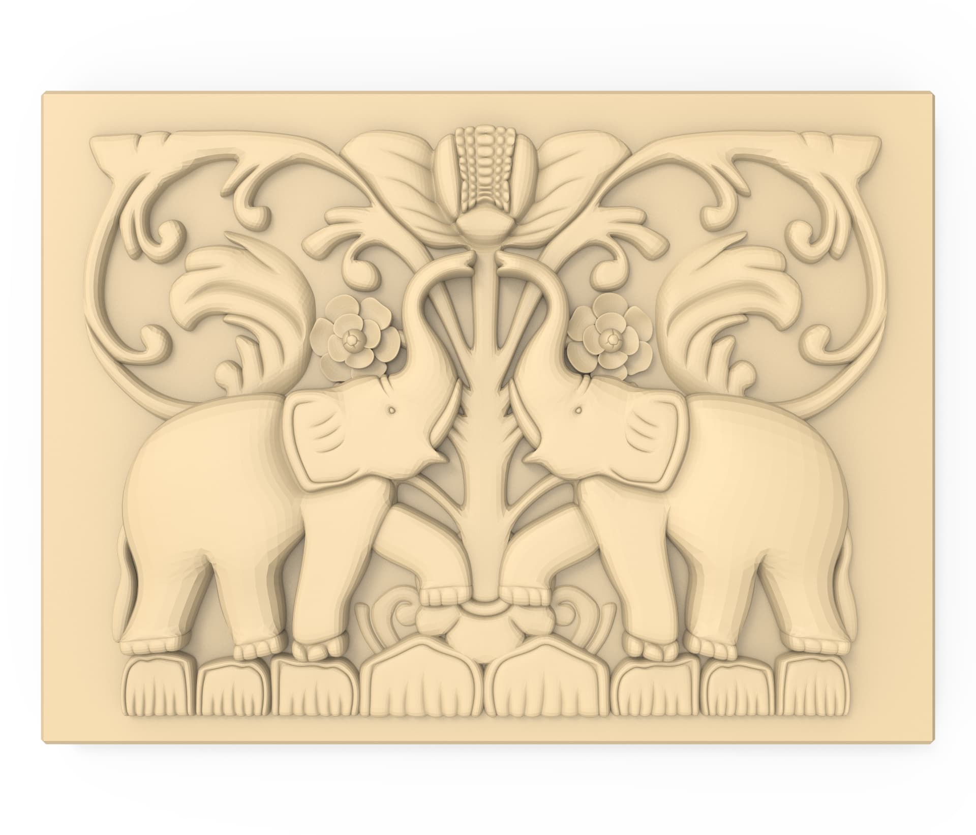 Two elephants Bas relief for CNC 3D Model - 3DHunt.co.