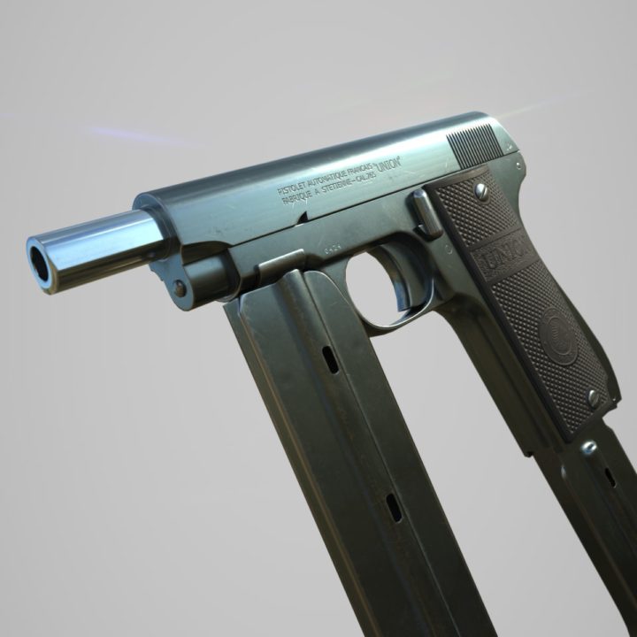 French UNION Pistol with Extended Magazine Low Poly 3D Model