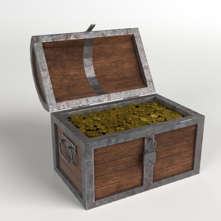 Treasure Chest with Padlock and Coins 3D Model