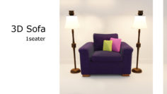 1 seater Sofa 3D 3D Model