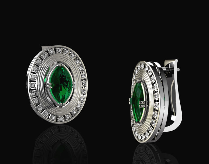 Oval earrings with gems 3D model