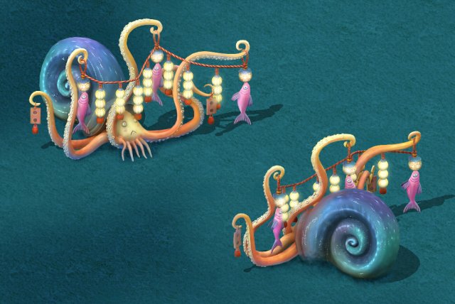 Submarine cartoon world – octopus skewers 3D Model