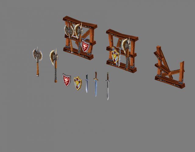 Game Model Arena – Weapon Rack and stone parapet 0 3D Model