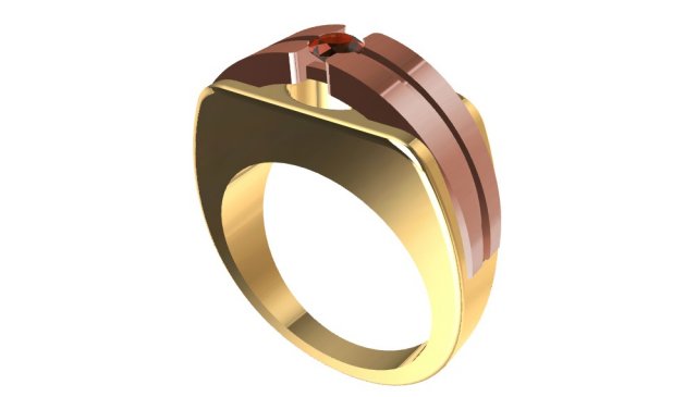 Bicolor ring with gem 3D Model