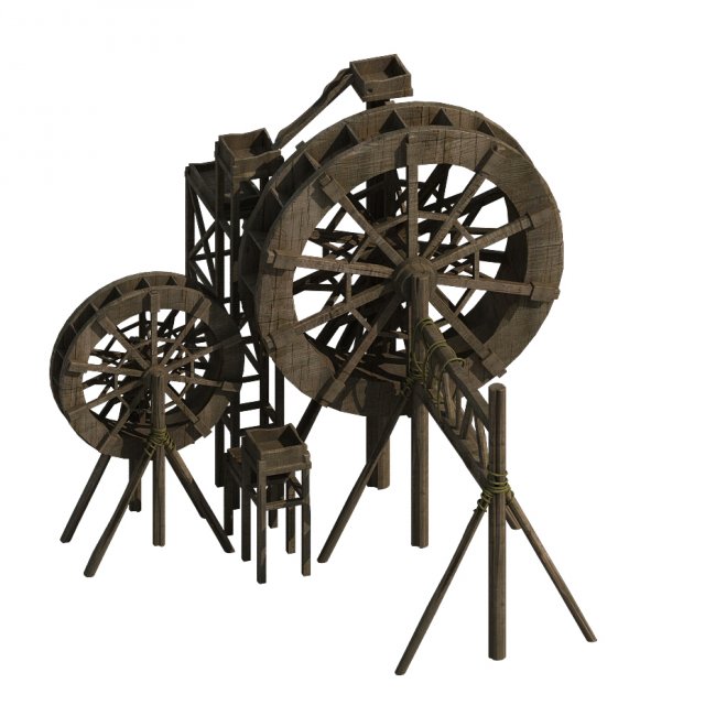 Countryside Riverside Building – Waterwheel 01 3D Model