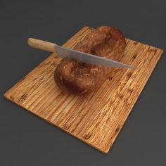 Bread Bun with knife 3D Model