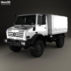 Mercedes-Benz Unimog U4000 Flatbed Canopy Truck 2000 3D Model