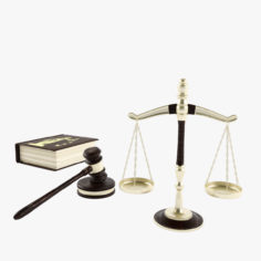 Legal scales, gavel, law book 3D 3D Model