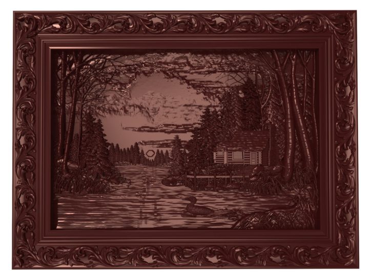 3D House on the lake in coniferous forest Bas relief for CNC model 3D Model