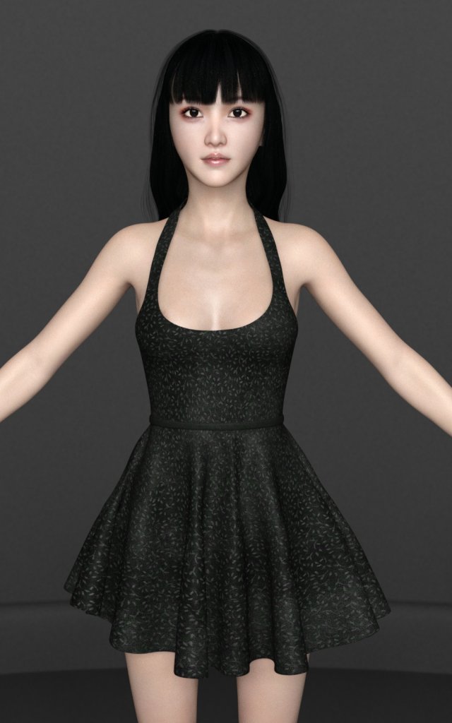 Asian lady wear dress 3D Model