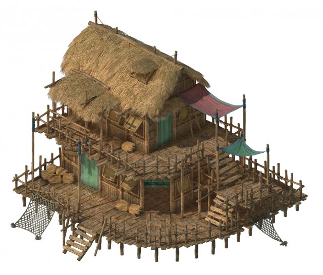 Seaside building – fisherman thatched cottage 01 3D Model