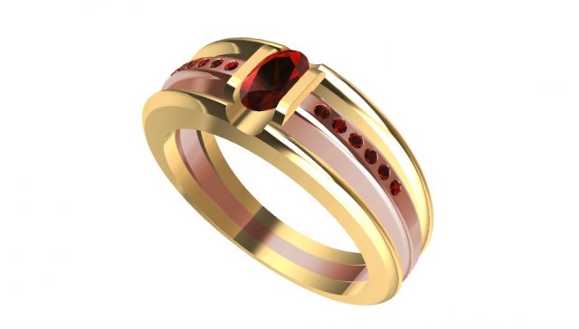 Bicolor ring with gems 3D Model