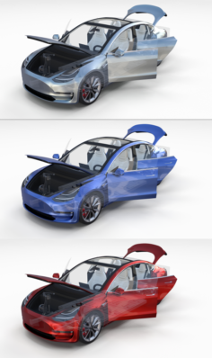 Tesla Model 3 with interior and chassis Pack 3D Model
