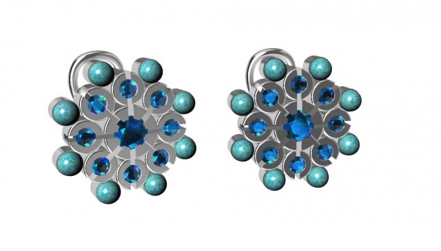 Earrings with Turquoise and gemstones 3D Model