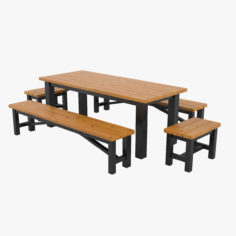 Garden Table And Benches Set 3D Model
