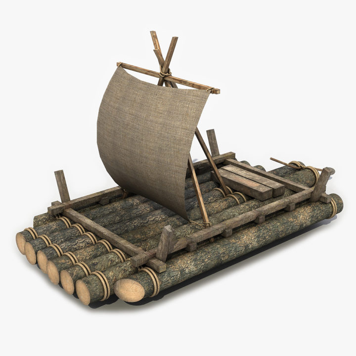 Old Wooden Raft 4 3D 3D Model