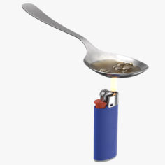 Heroin in a Spoon Boiling With Lighter 3D Model