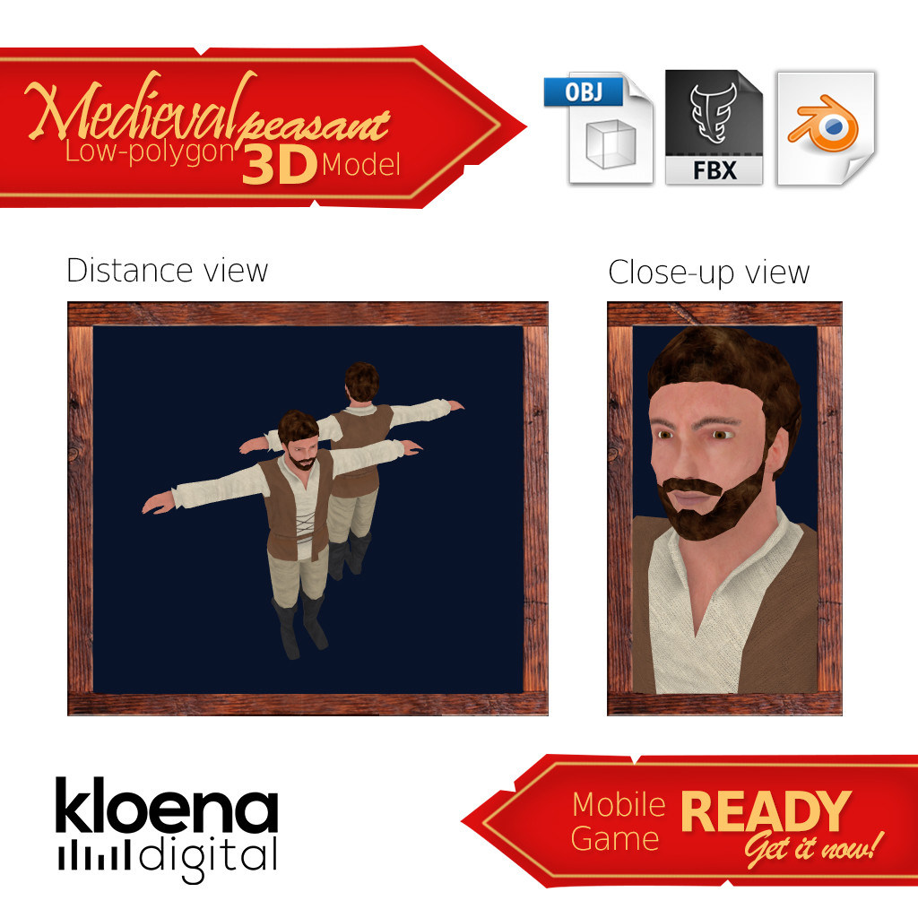 3D Medieval Peasant (Male) Lowpoly Model 3D Model