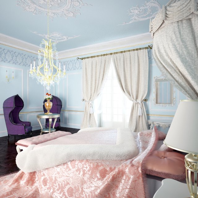 Bedroom Classic Blue 3D Model
