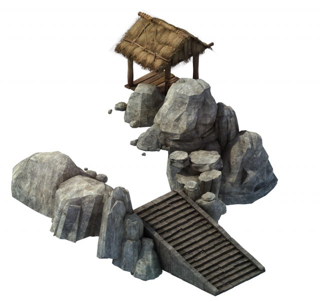 Game Model – prairie scene – stairs huts 01 3D Model