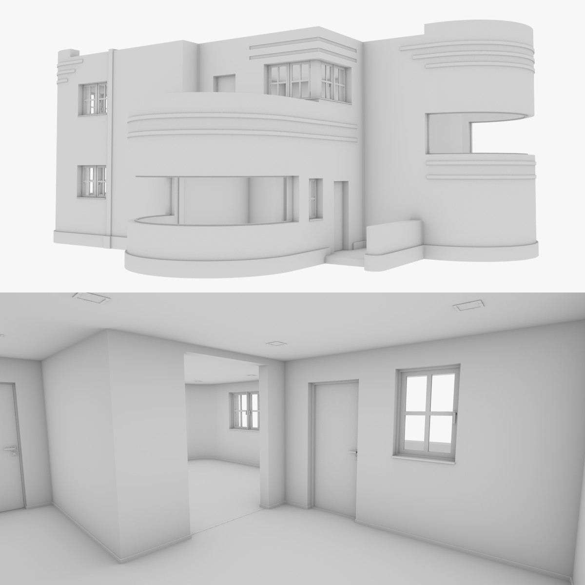 Streamline Moderne home one interior + exterior 3D Model