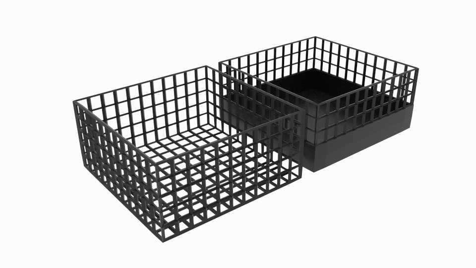 3D Square Wireframe Bin 3D Model