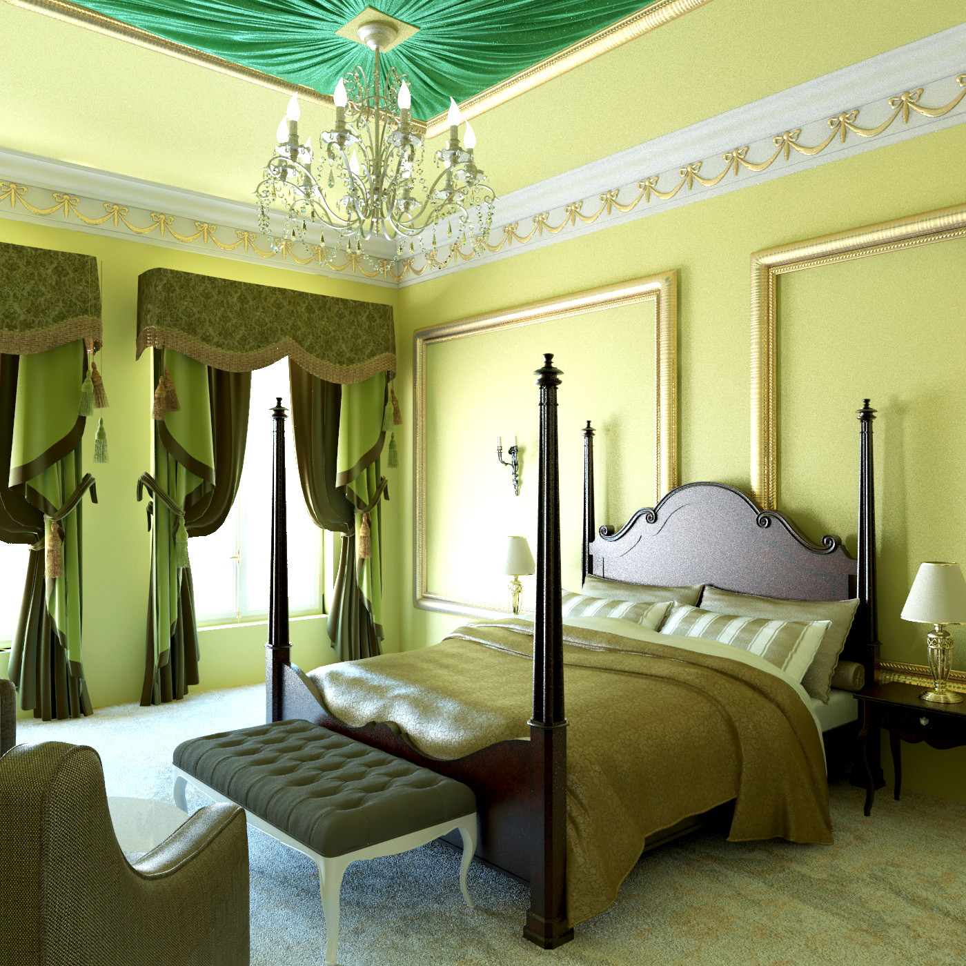 3D Classic Yellow Bedroom 3D Model
