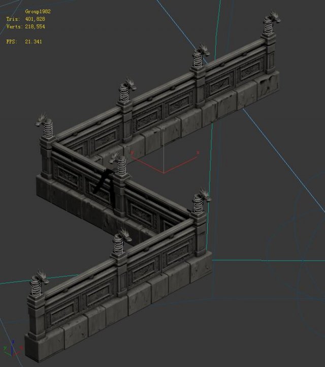 Huanglongshan – stone chamber railings 3D Model