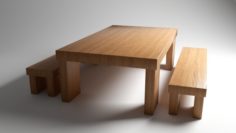 Wooden table with benches 3D Model