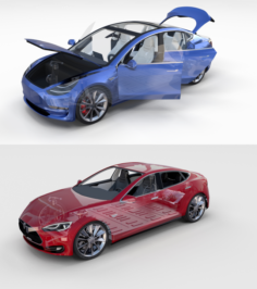 Tesla Model 3 and Model S with interior and chassi 3D Model