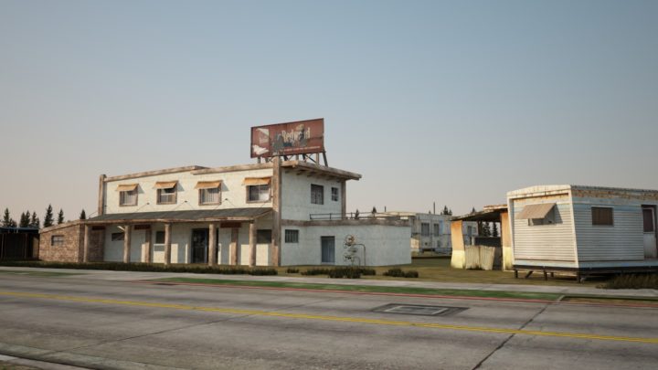 A few old houses on the road are built in 3D 3D Model