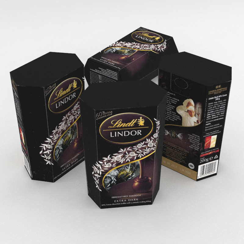 3D Lindt Lindor Dark Cornet Box 200g (2) model 3D Model