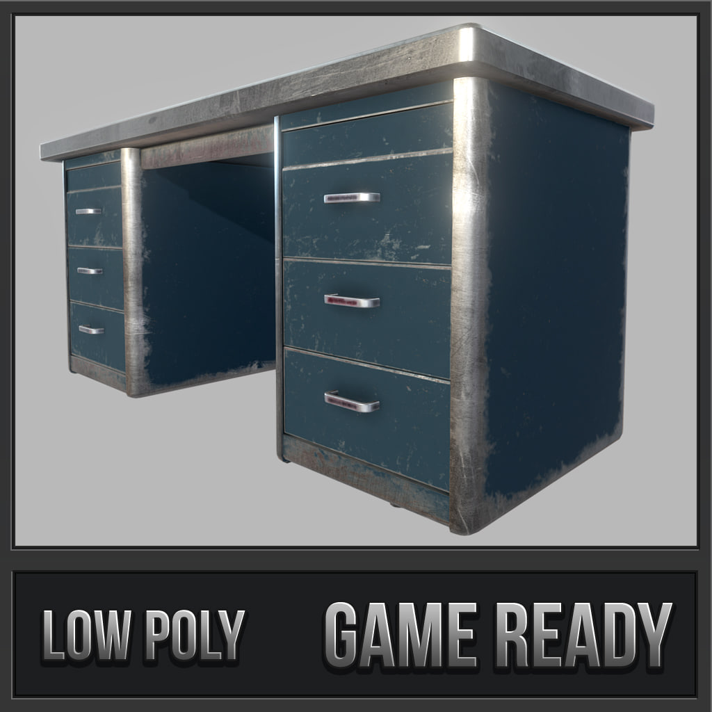 Old Office Steel Tables 3D Model