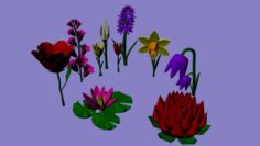 Low-poly flower pack 3D Model