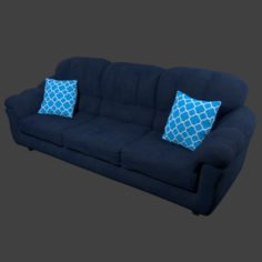 Couch and Pillows – Blue Linen 3D Model