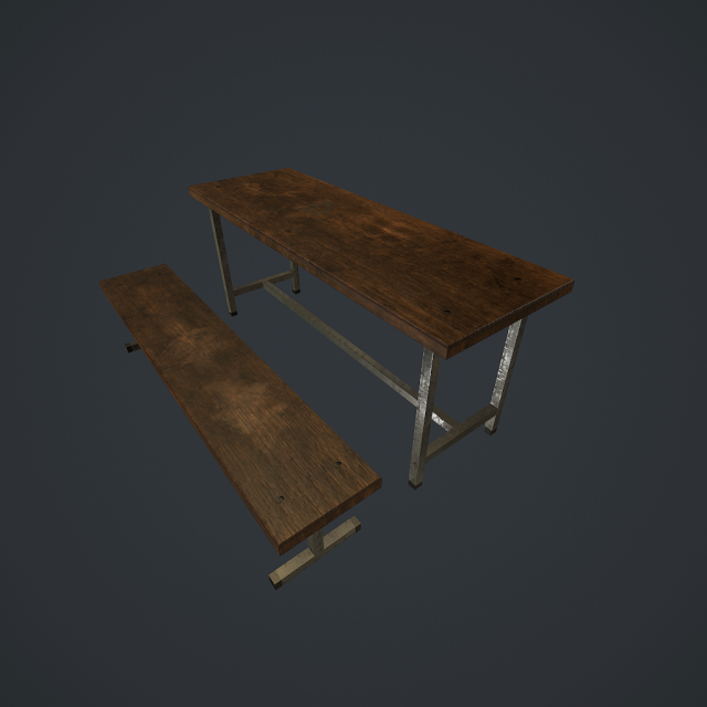 Old bench and table pbr 3D Model