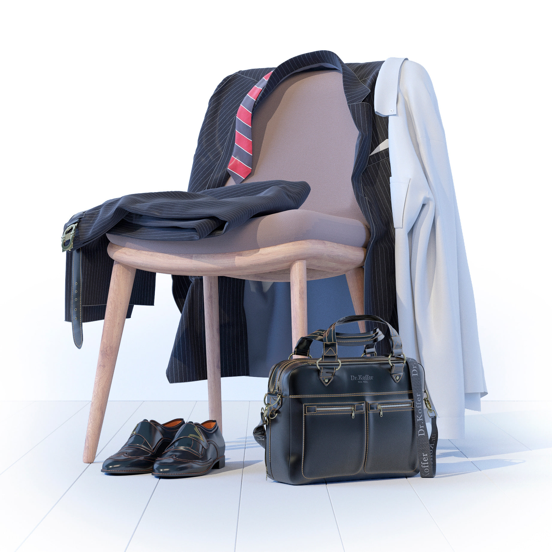 3D Business Leather Bag Dr.Koffer + suit and shoes 3D Model