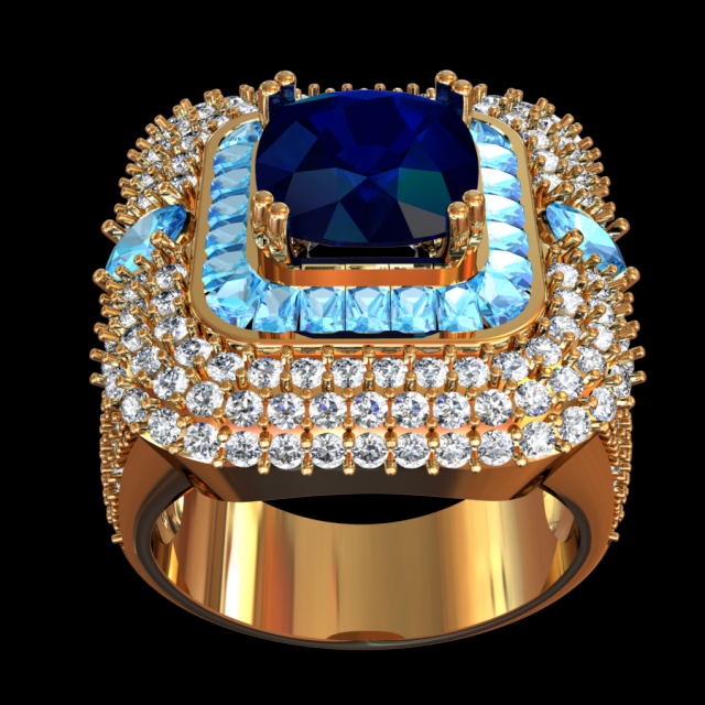 Sapphire Diamond Gold 18K BigRing 3D Model