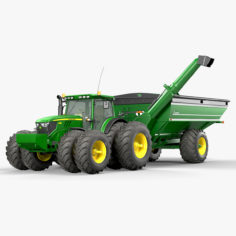 Utility Tractor John Deere 8400 with Grain Cart 3D Model