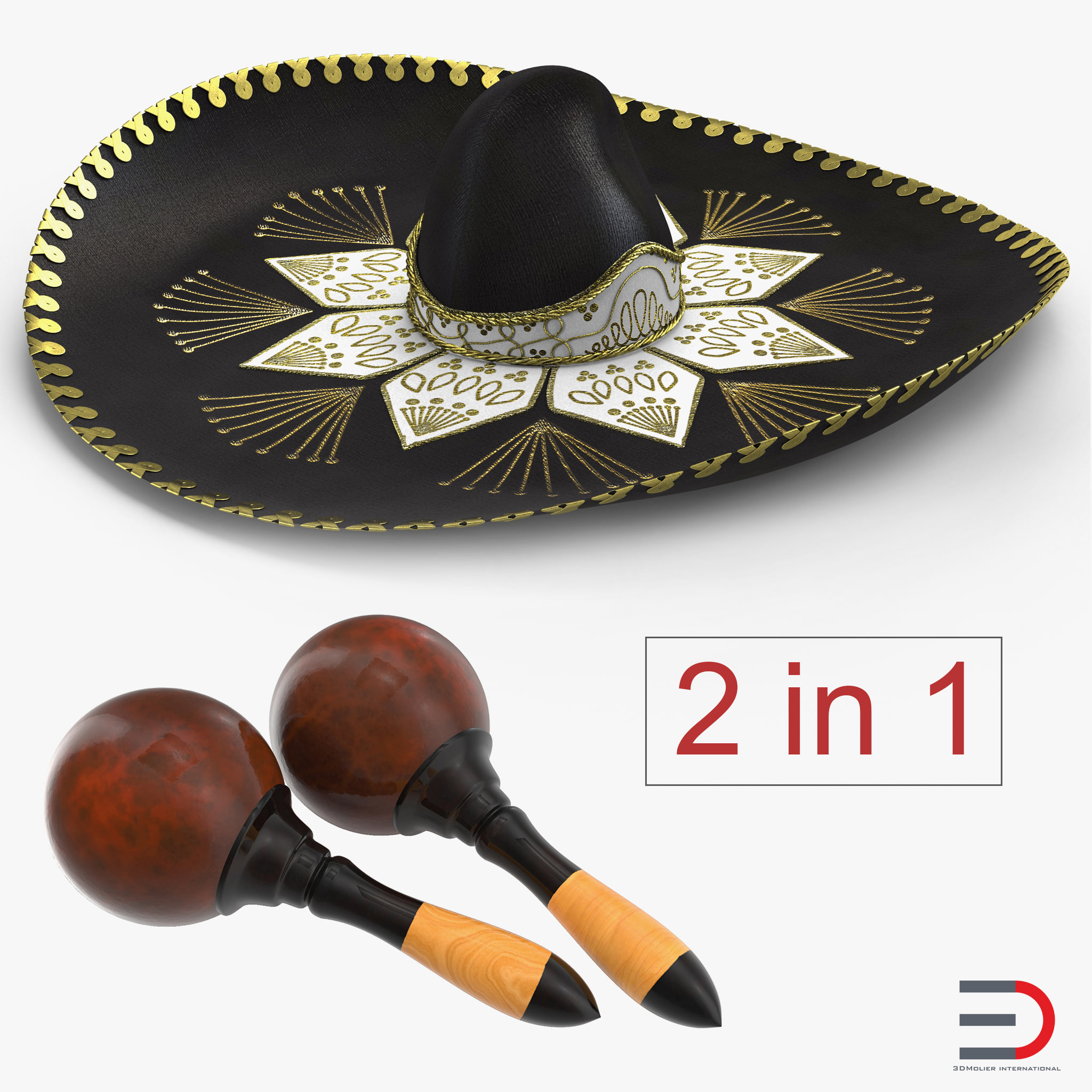 Maracas and Sombrero Collection 3D Model