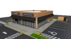 Commercial – Business – Drive-Thru – Building with Sidewalk and Parking Lot 3D Model