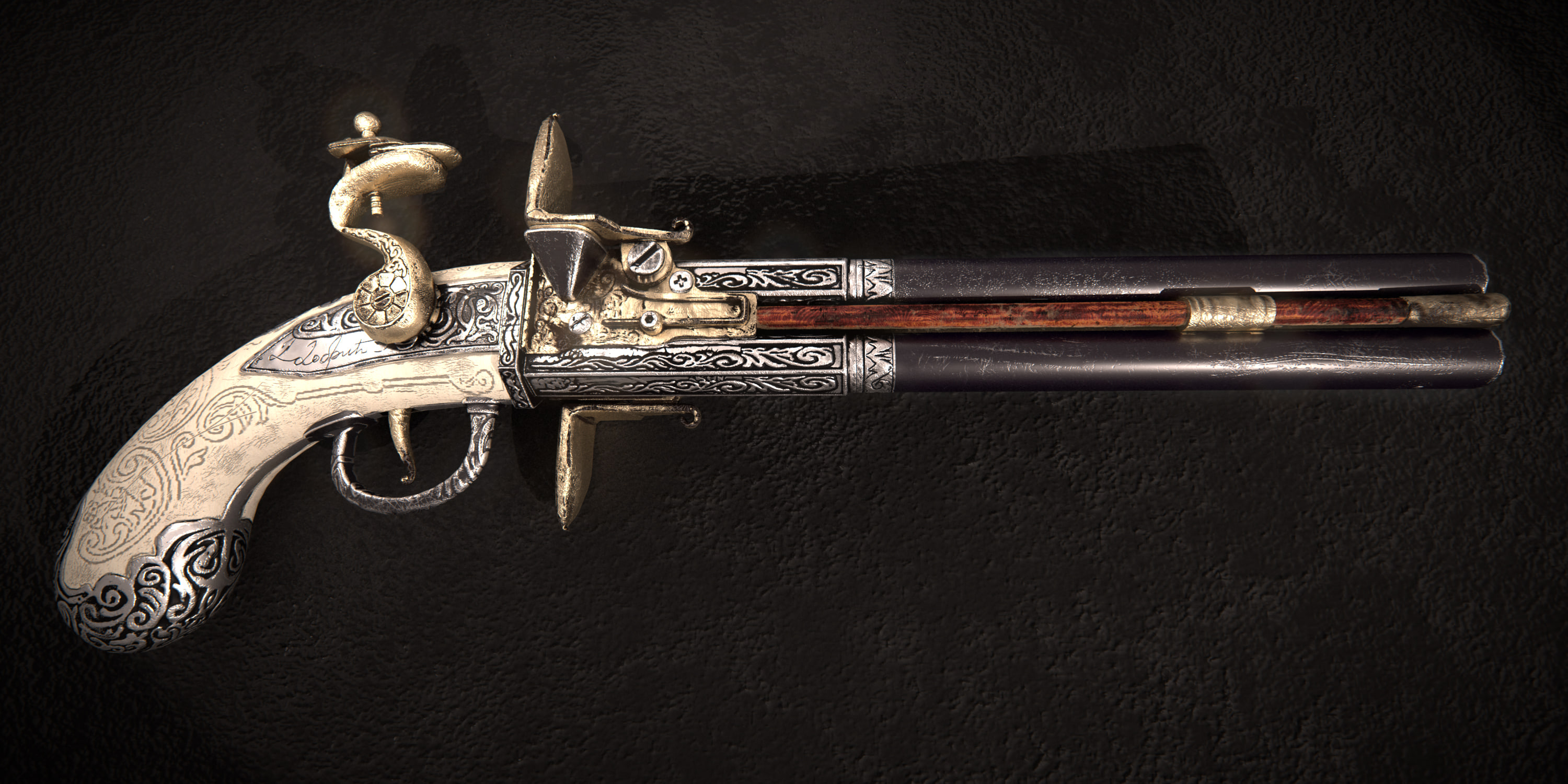 English Deluxe Flintlock Pistol 3D model 3D Model