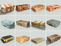 12 Vintage Suitcases Retro Valise Collection 3D 3D Model