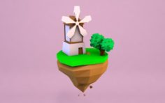 Cartoon Mill On Island Low Poly 3D Model Free 3D Model