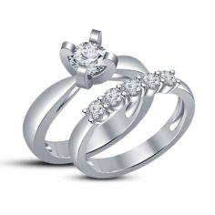 3D Jewelry CAD File Wedding Bridal Ring Set 3D Print Model