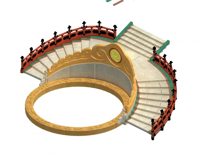 Semi-circular staircase – center platform 3D Model