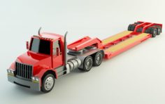 Low Poly Lowboy Trailer & Truck 3D Model