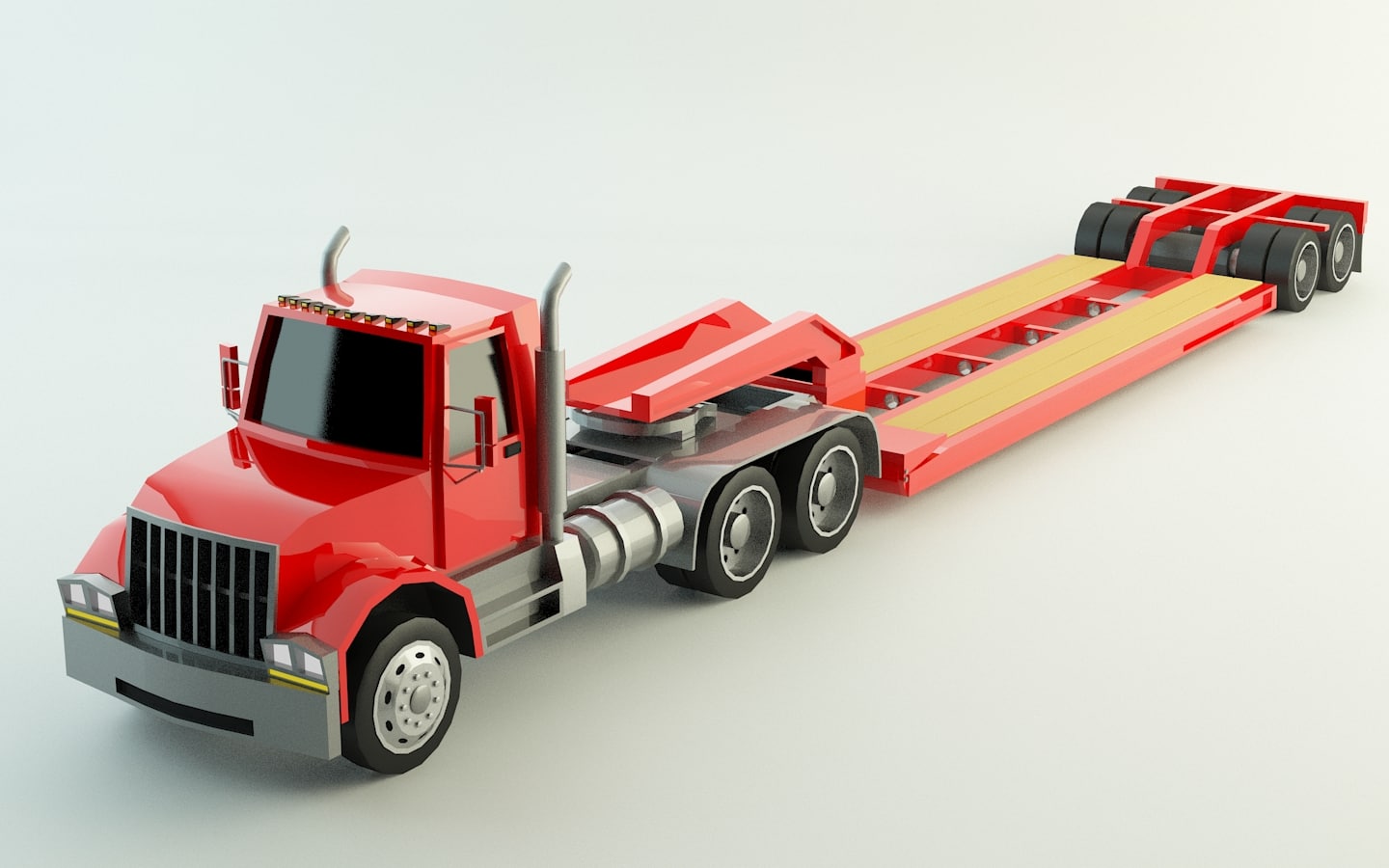 Low Poly Lowboy Trailer & Truck 3D Model